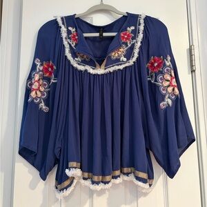 Banjara Blue Floral Embroidered Boho Top